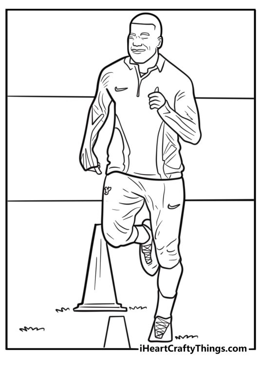 Mbappe training with soccer cones coloring page