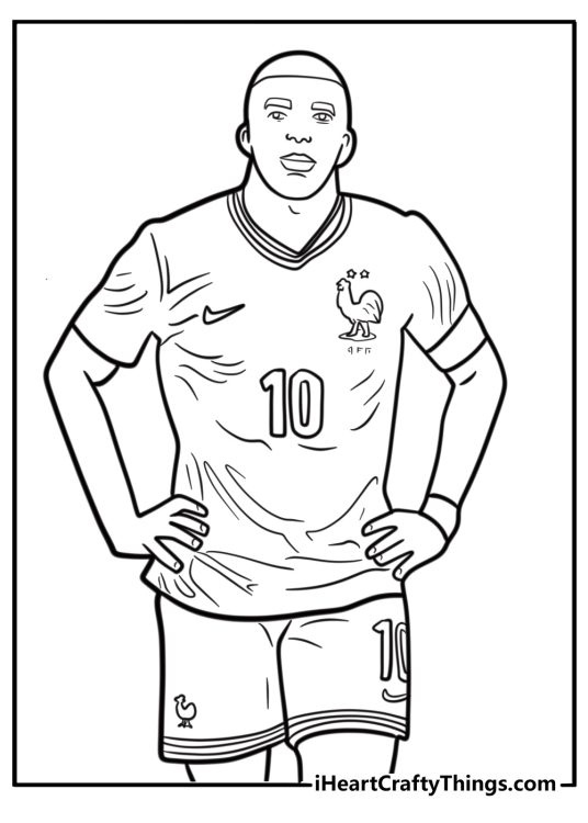 Mbappe wearing France national team jersey coloring page