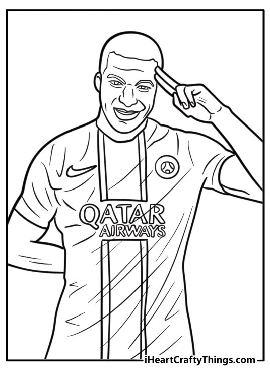Mbappe wearing Paris Saint Germain kit coloring page