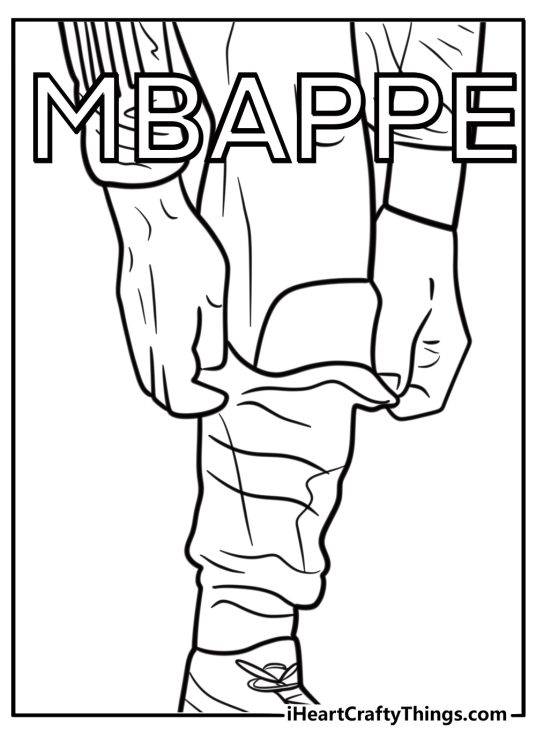 Mbappe wearing soccer cleats and shin guards coloring page