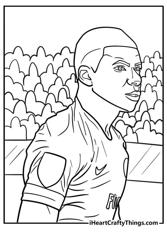 Mbappe with soccer fans in the background coloring page
