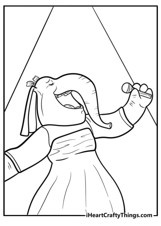 Meena singing with closed eyes coloring page