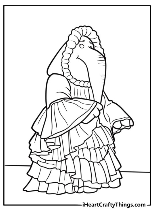 Meena wearing performance dress coloring page