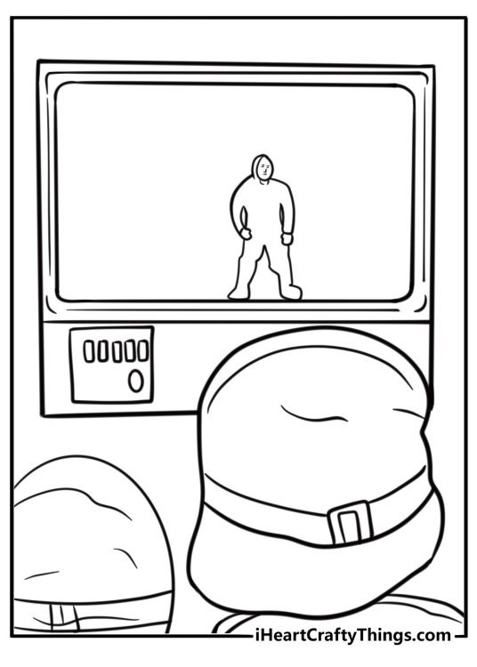 Mike Teavee shrinking in the TV room fun coloring sheet