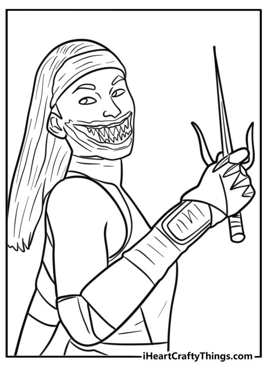 Mileena showing her sharp teeth detailed coloring sheet