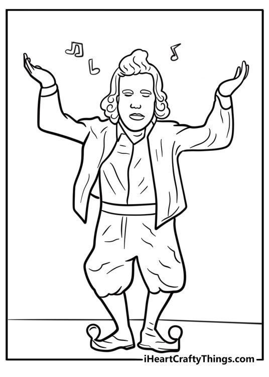 Oompa Loompa singing and dancing fun printable coloring sheet