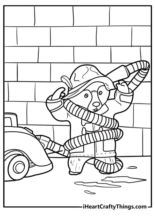 Paddington cleaning up after a small accident coloring page