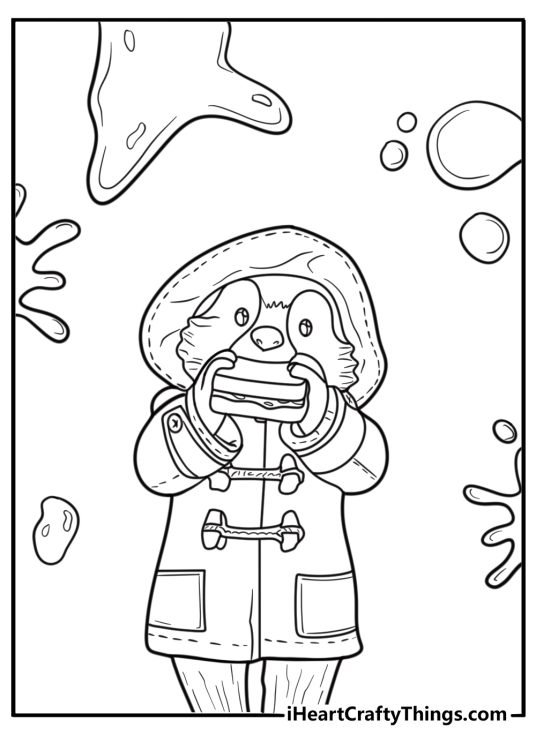 Paddington eating a marmalade sandwich coloring page