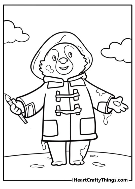 Paddington getting into a funny mess with paint coloring page