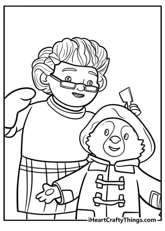 Paddington helping Mrs Bird in the kitchen coloring page