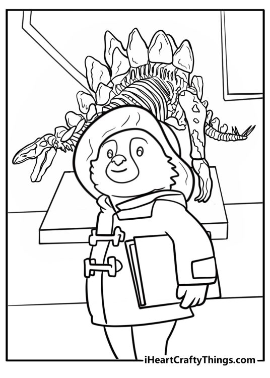 Paddington visiting the Natural History Museum coloring page