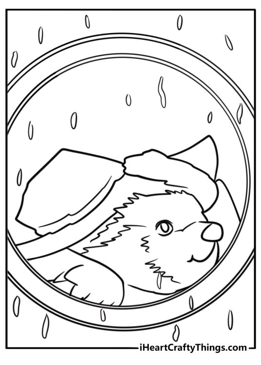 Paddington watching the rain through the window coloring page
