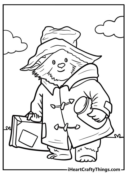 Paddington with a jar of marmalade in hand coloring page