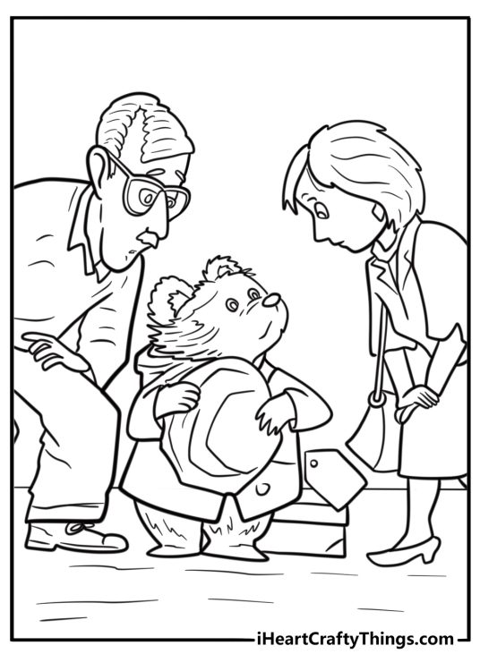 Paddington with Mr Brown and Mrs Brown coloring page