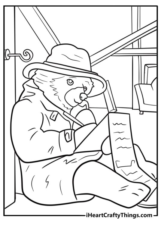 Paddington writing in his scrapbook coloring page