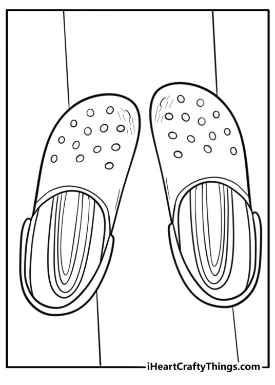 Pair of worn Crocs with scuff marks coloring sheet
