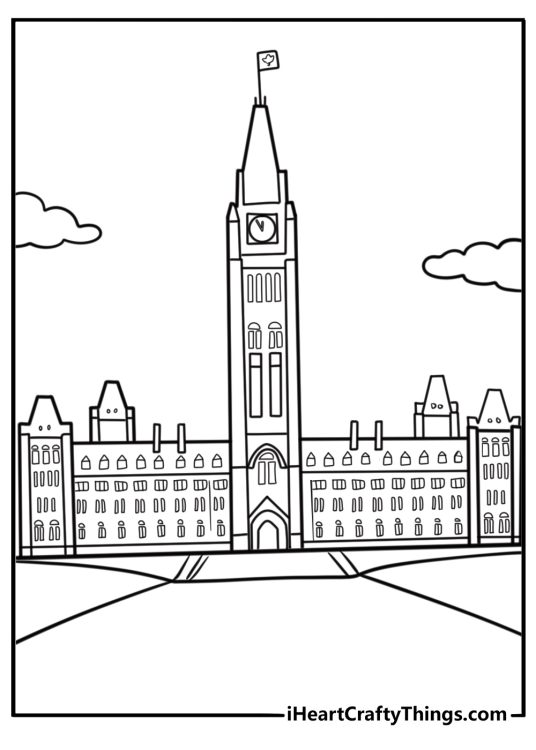 Parliament building in Ottawa detailed coloring sheet