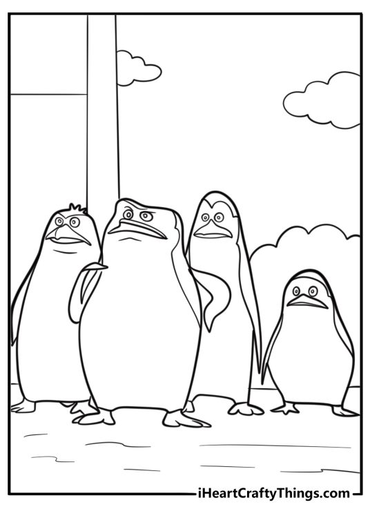Penguins hatching a plan coloring page