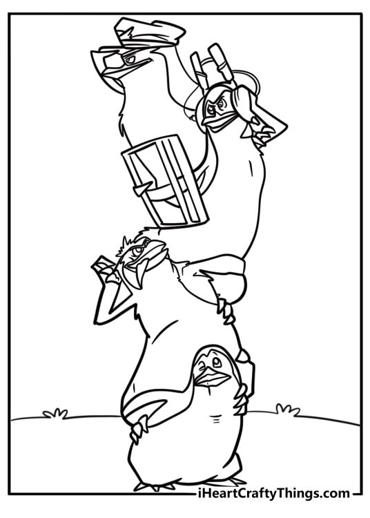 Penguins sneaking into a plane coloring sheet