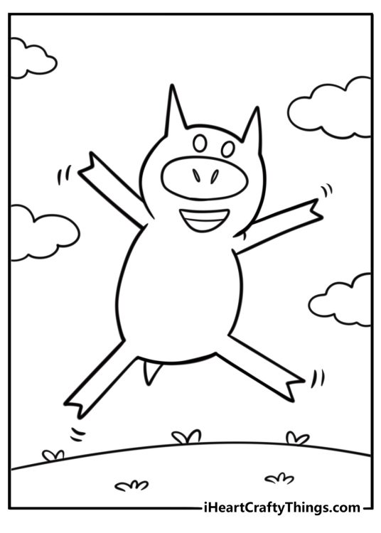 Piggie jumping with joy fun printable coloring sheet