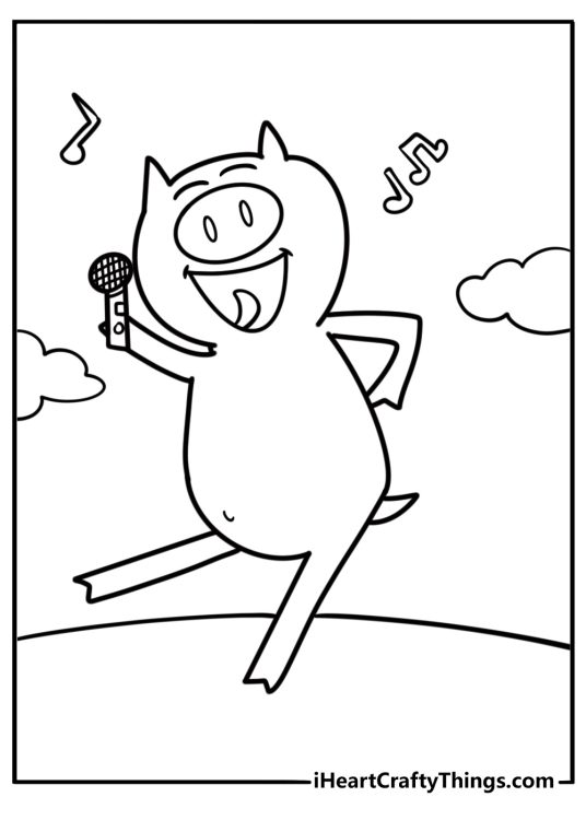 Piggie singing with excitement fun printable coloring sheet