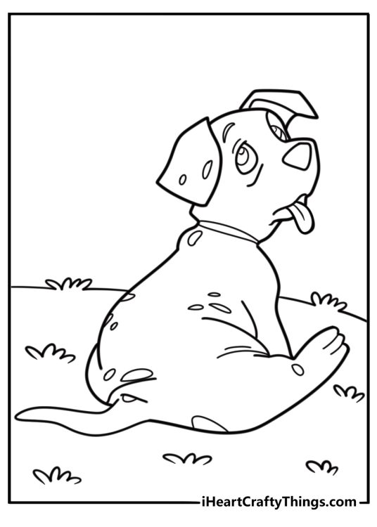 Playful Dalmatian puppy rolling on the ground printable coloring page