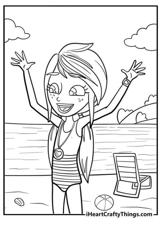Polly Pocket at the beach free coloring page pdf