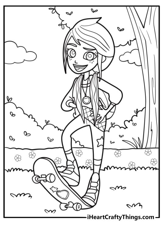 Polly Pocket at the park with balloons detailed coloring sheet