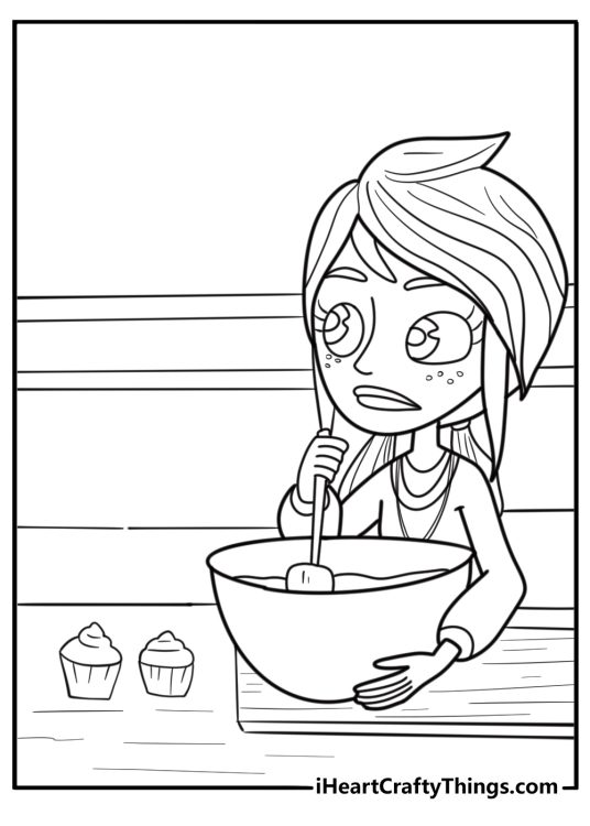 Polly Pocket baking cupcakes fun printable coloring sheet