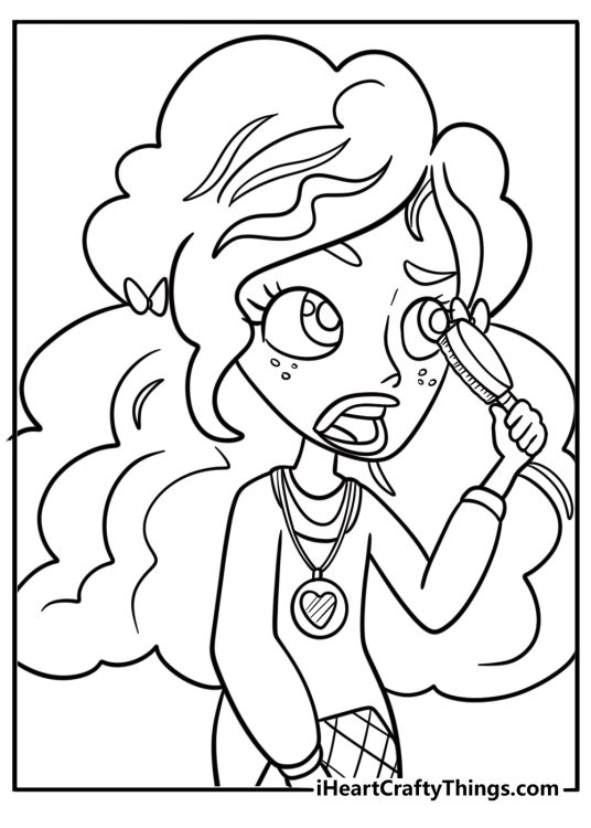 Polly Pocket brushing her hair fun coloring sheet