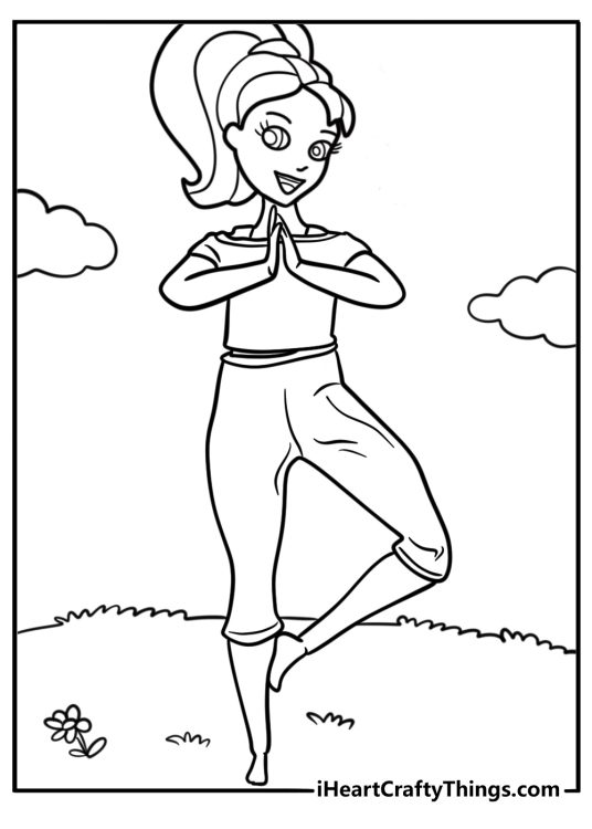 Polly Pocket doing yoga in the garden detailed coloring sheet