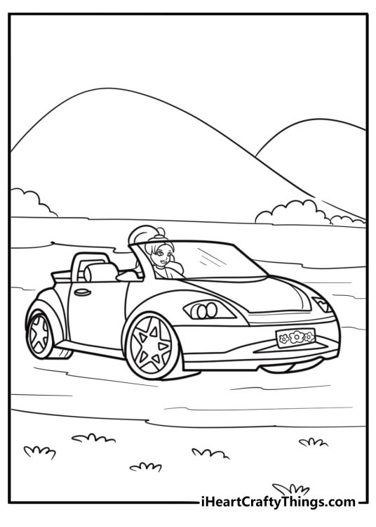 Polly Pocket driving a car free coloring page pdf