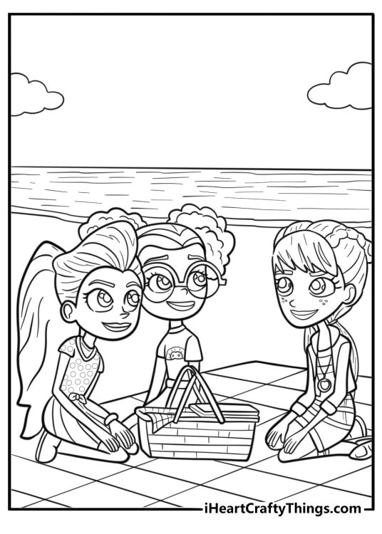Polly Pocket having a picnic coloring page