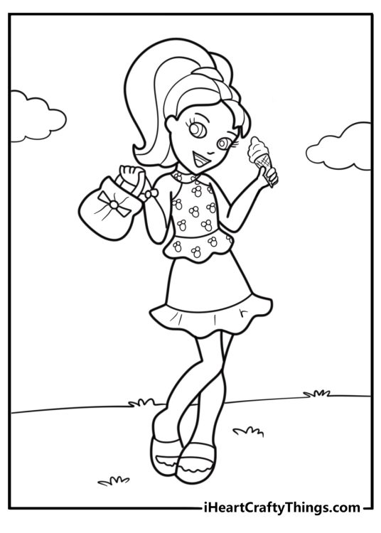 Polly Pocket holding an ice cream coloring page for kids