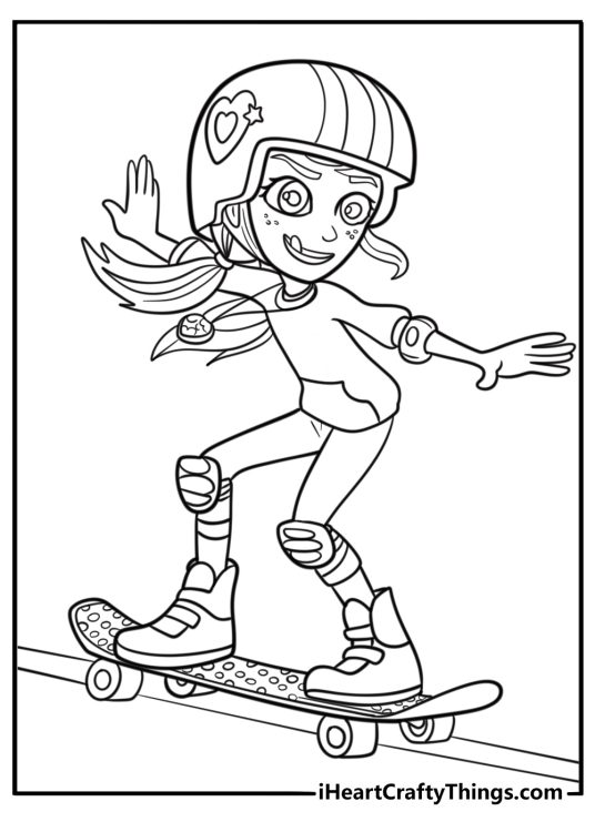 Polly Pocket on a skateboard coloring page