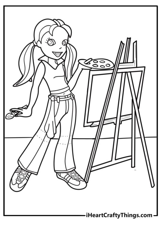 Polly Pocket painting on a canvas free printable coloring page
