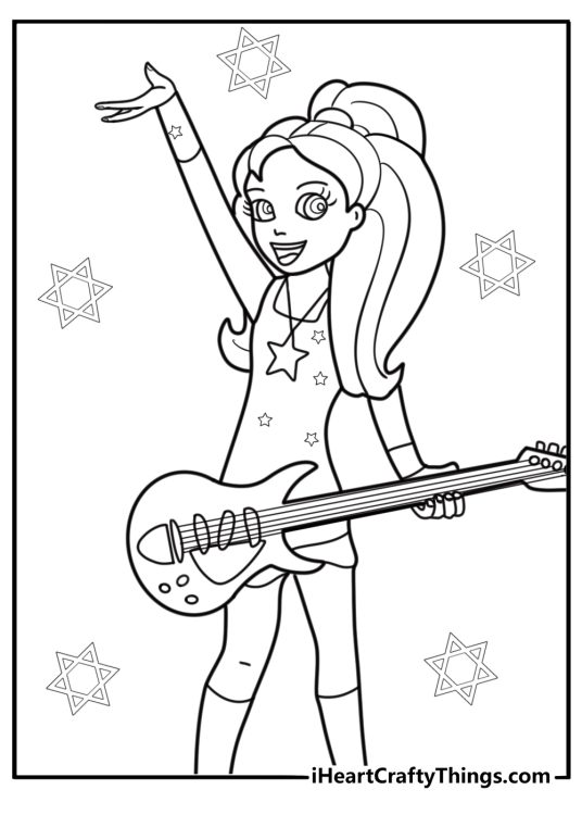 Polly Pocket playing guitar free coloring page pdf