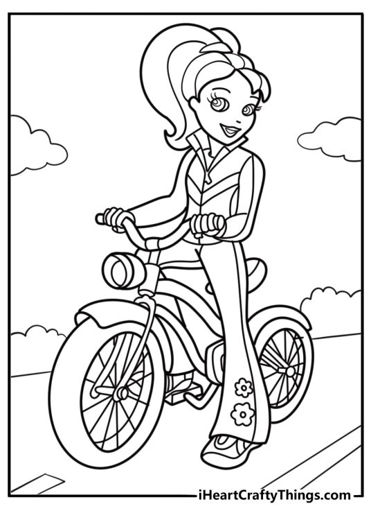 Polly Pocket riding a bike printable coloring sheet