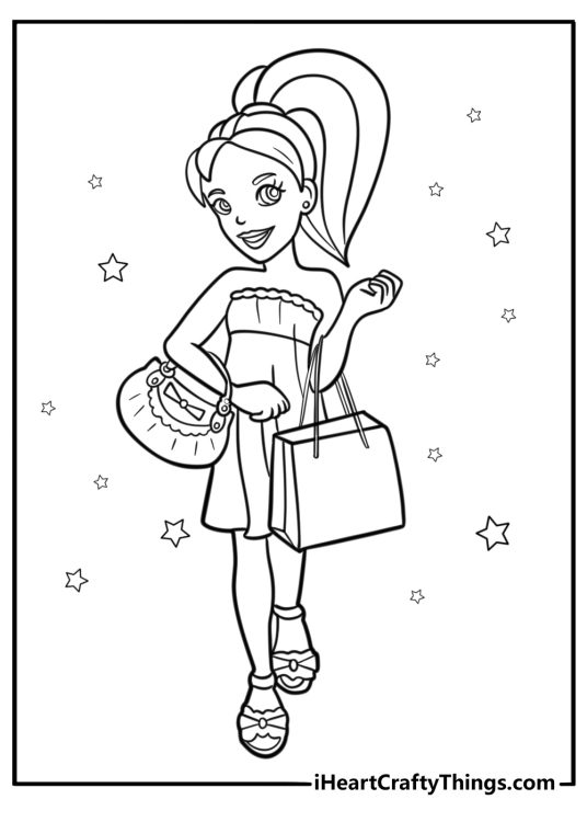 Polly Pocket shopping with bags fun coloring sheet