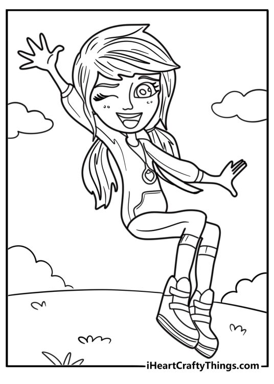 Polly Pocket smiling and waving coloring page for kids
