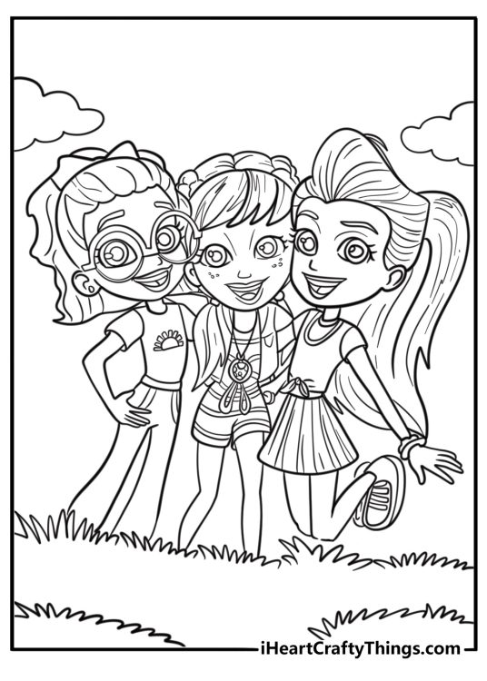 Polly Pocket with her friends fun coloring sheet