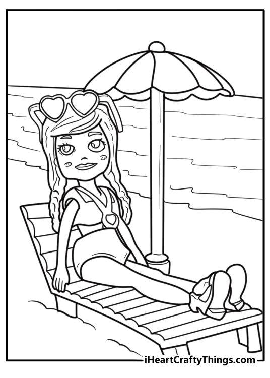 Polly Pocket with sunglasses at the pool free coloring page pdf