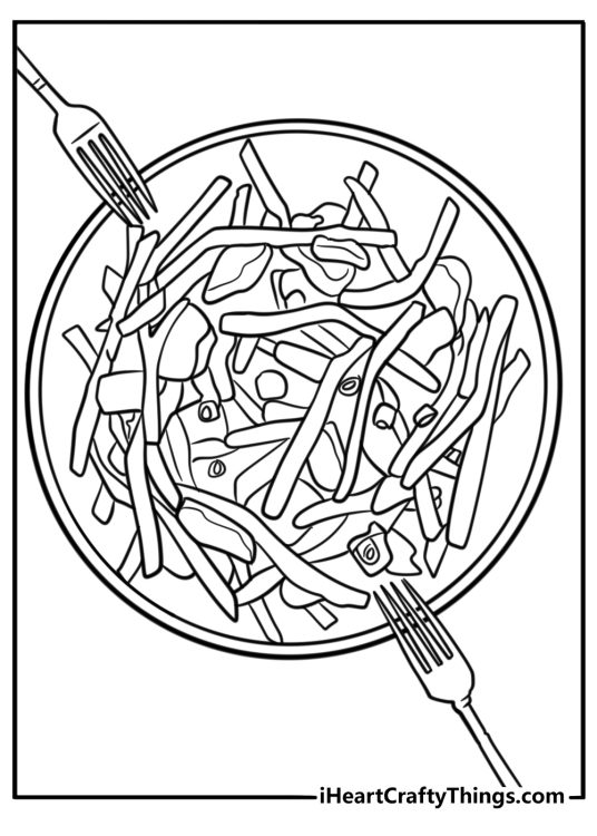 Poutine on a plate with cheese and fries coloring page