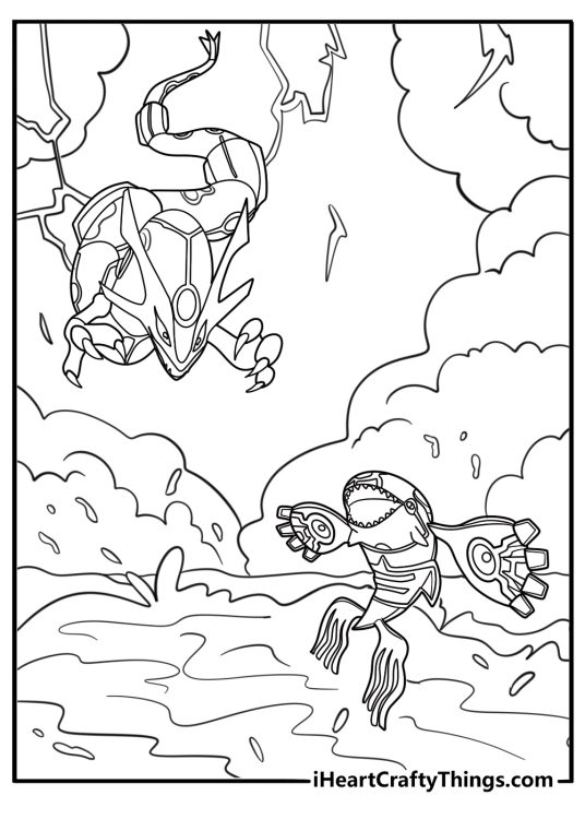 Rayquaza and Kyogre in battle coloring sheet