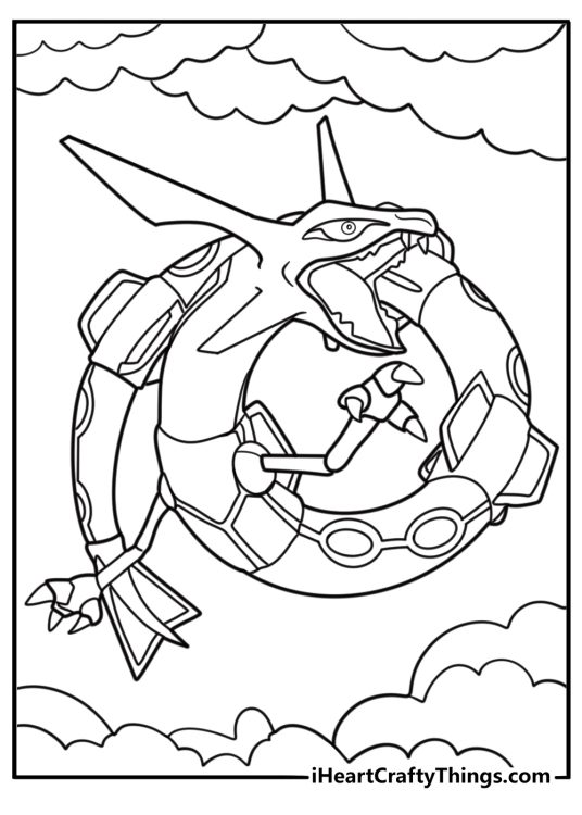 Rayquaza coiled like a serpent printable coloring sheet