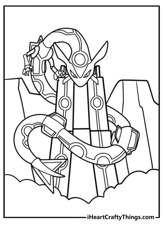Rayquaza curled around a mountain detailed coloring sheet