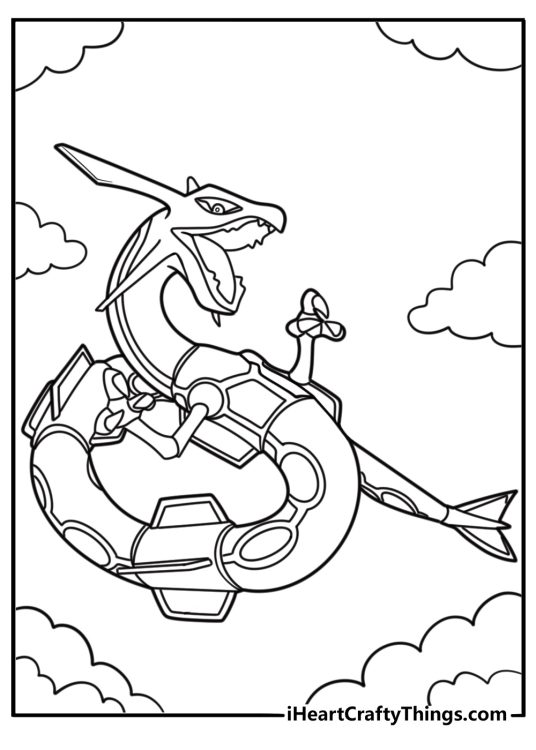 Rayquaza in battle pose free coloring page pdf