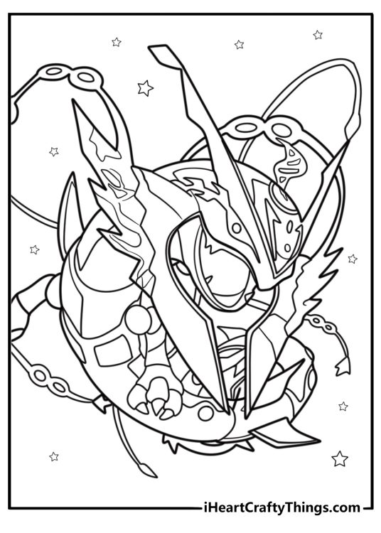 Rayquaza in outer space fun coloring sheet