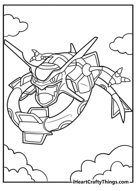 Rayquaza roaring with open mouth coloring page