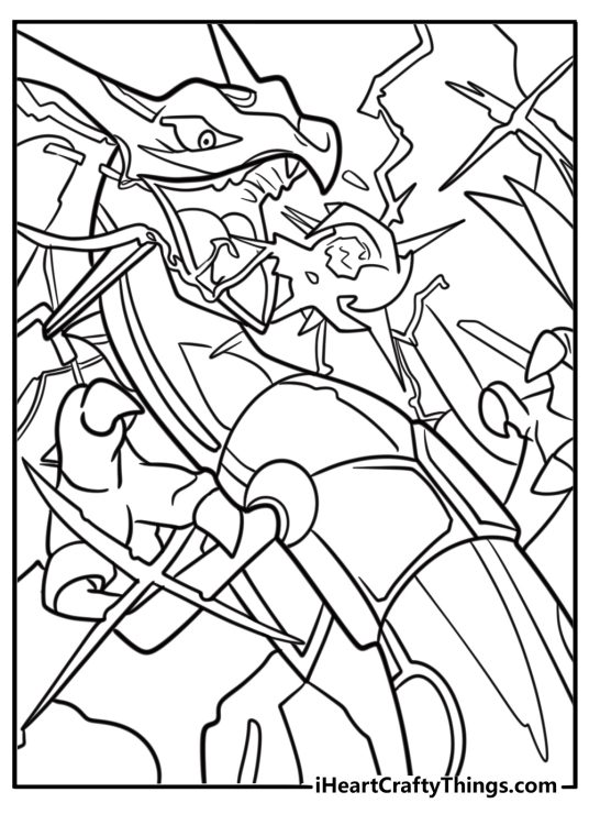 Rayquaza using Hyper Beam free printable coloring page